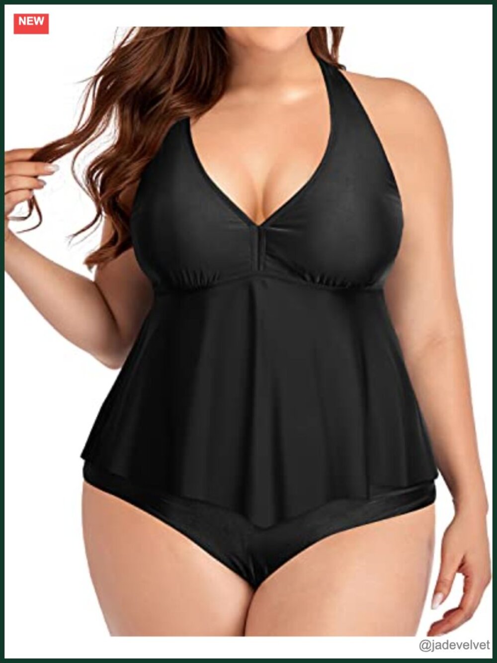 Plus Size Two Piece Tankini Set High Waisted Tummy Control Halter Swimsuits